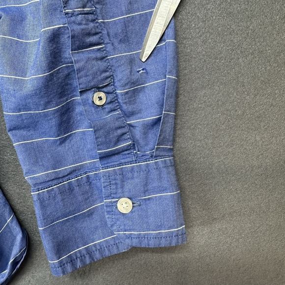 American Eagle Athletic Fit Long Sleeve Button Up Pocket Shirt Stripe Blue L - Picture 7 of 10